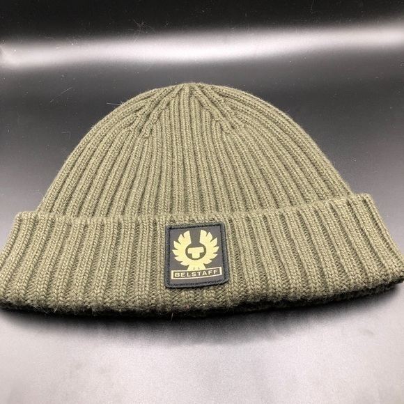 Belstaff Olive Green Ribbed Wool Cap - Picture 1 of 3